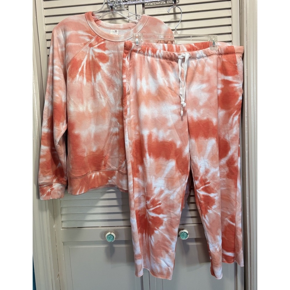 Secret Treasures Tie Dye Crop Sweatpant And Sweatshirt Set Size L Orange/White